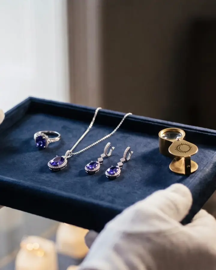 A collection presented on a velvet tray.